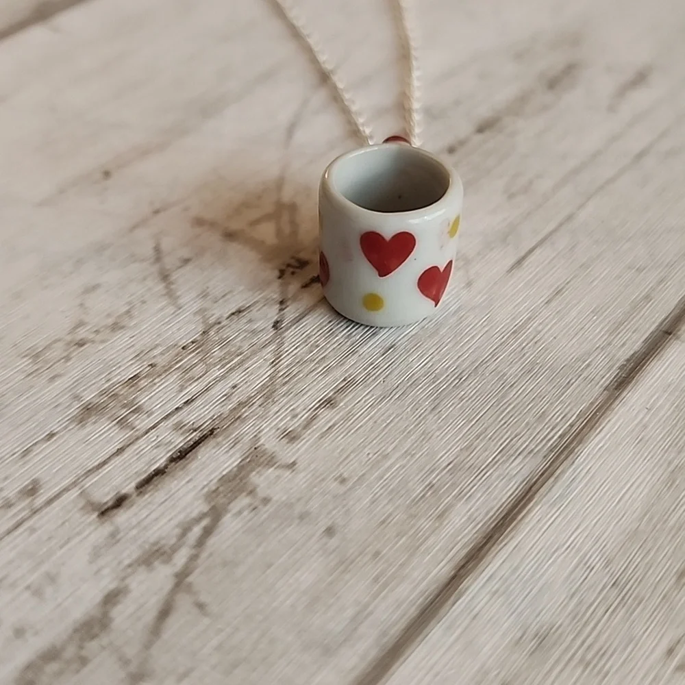 I Love Coffee NECKLACE Ceramic Mug 925S Plated 20 inch chain - Picture 2 of 5
